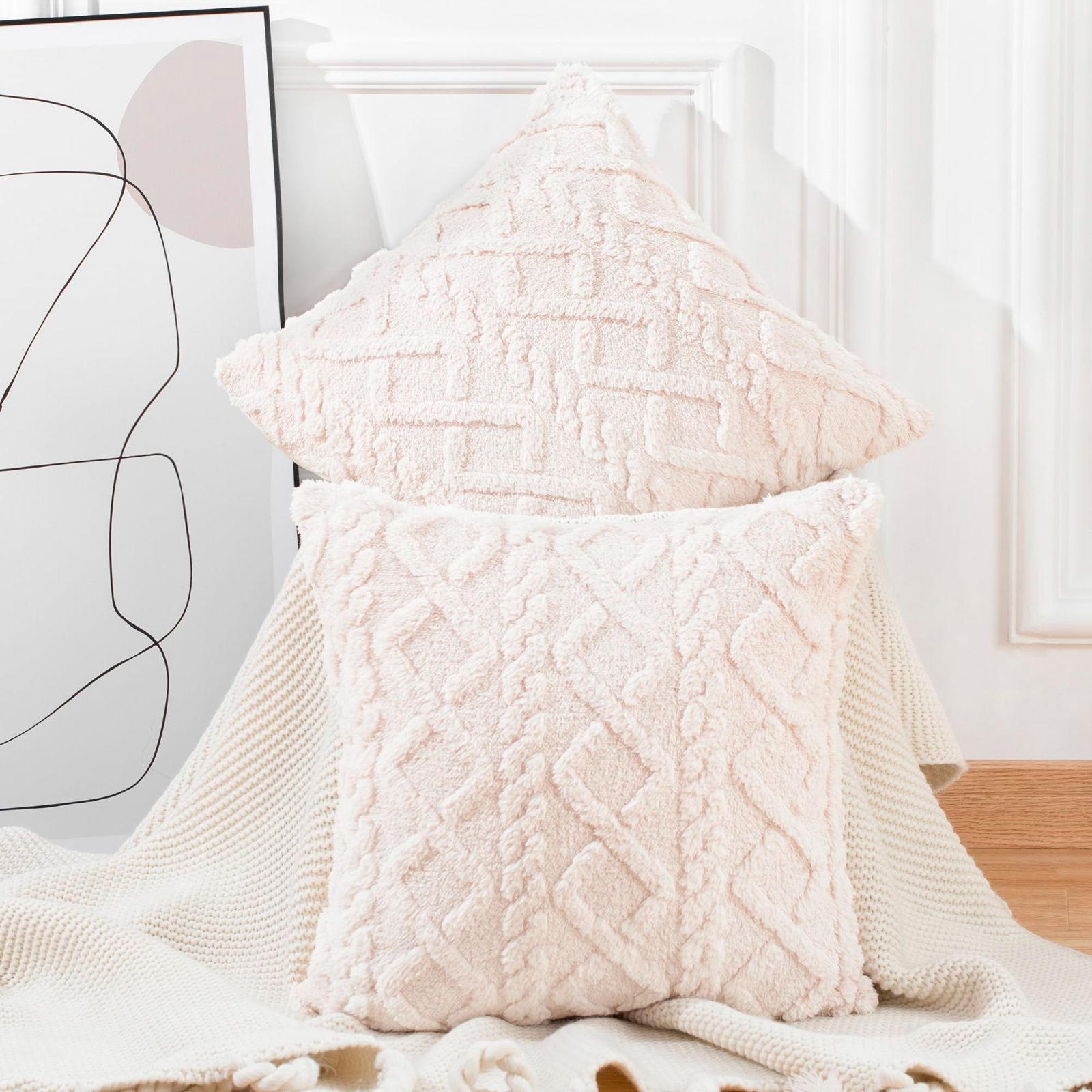 【新着商品】2枚セット 45×45cm ベージュ 北欧 クッションカバー 柔らかい 短いウール フリース 背当て 装飾 Madizz 枕カバー 座布団カバー ソファ用 寝室用