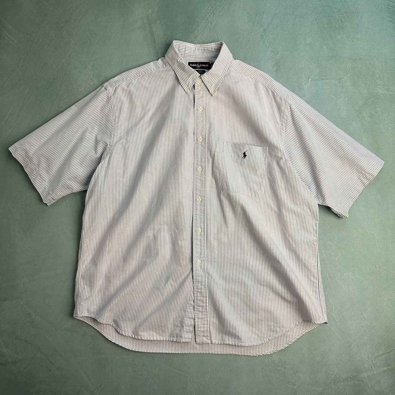 Ralph Lauren　ラルフローレン　BIGSHIRT　ストライプ　ボタンダウン　半袖シャツ　パープル