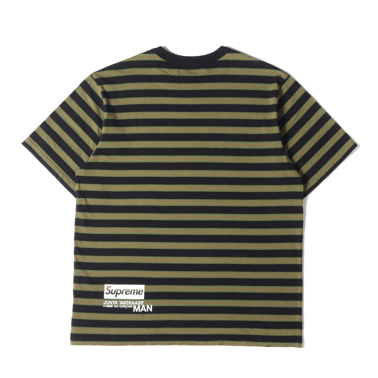 Supreme シュプリーム Tシャツ サイズ:L 21AW JUNYA WATANABE COMME des GARCONS MAN ボーダー  クルーネック Tシャツ Stripe S/S Top ブラック カーキ トップス コラボ【メンズ】 - メルカリ