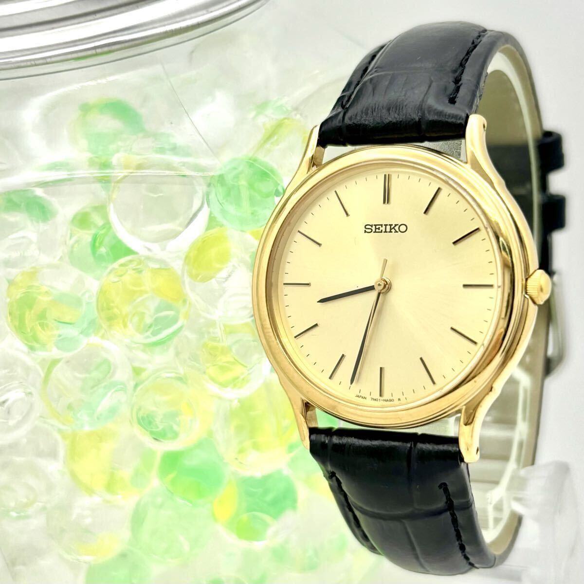 美品/新品電池】 SEIKO セイコー メンズ 腕時計 ゴールド 7N01-6910