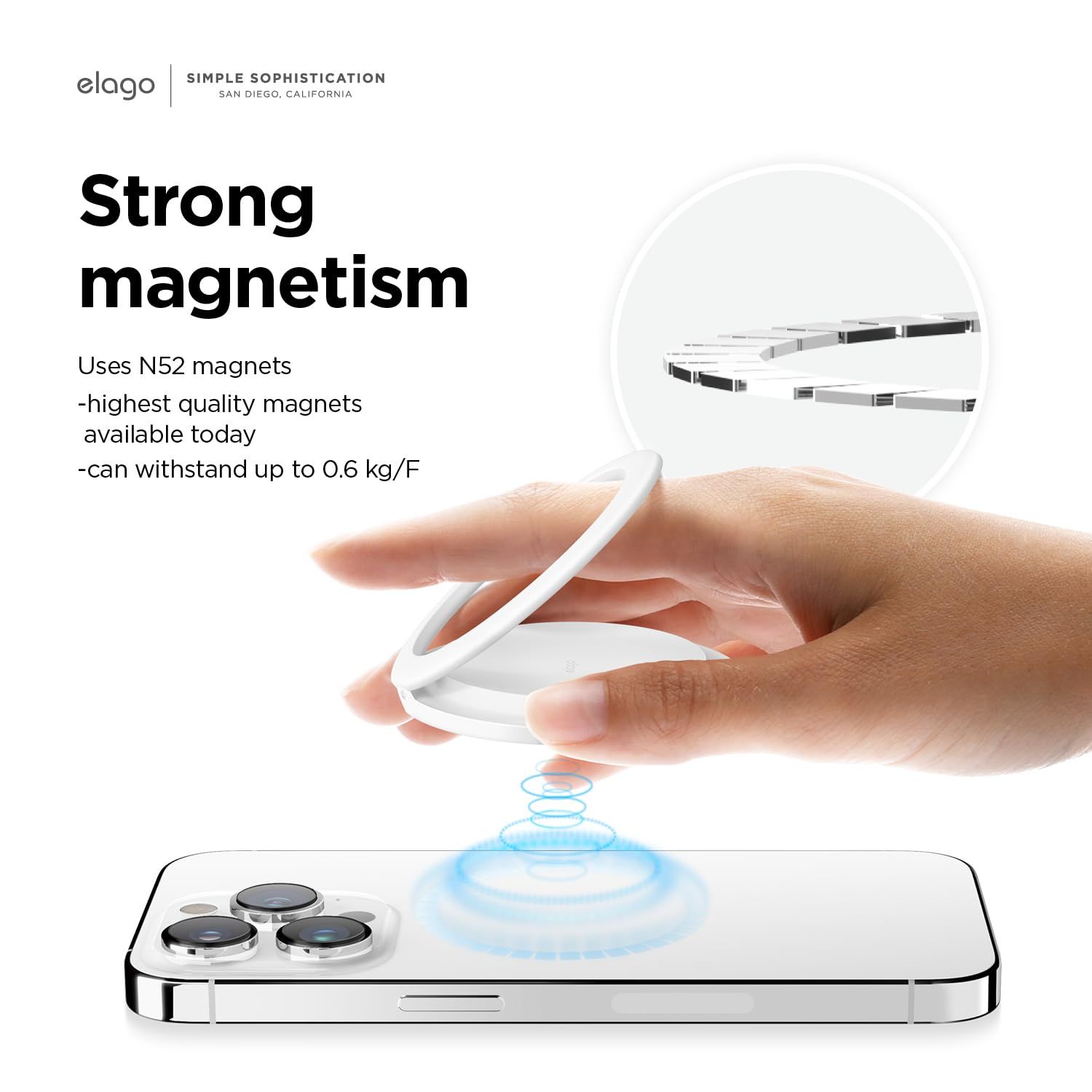 elago 磁気電話リングホルダー MagSafe対応 iPhone15 iPhone 14 iPhone 13 iPhone 12シリーズ用 - フィンガーリング 携帯電話リング プロップアップスタンド MagSafeキックスタンド (ホワイ [White]