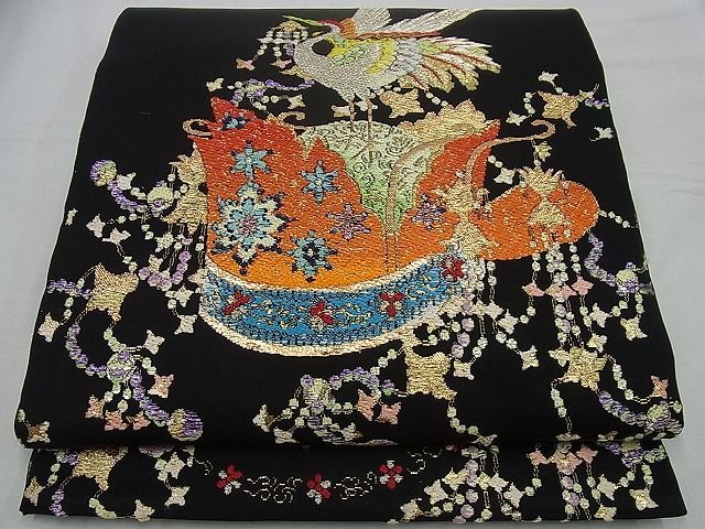 平和屋本店●最高級　龍村平蔵製　本袋帯　千代乃冠錦　黒地　金糸　逸品3s1374 平和屋本店○最高級 龍村平蔵製 本袋帯 千代乃冠錦 黒地 金糸 逸品