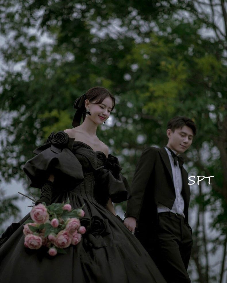 リボンブラックウェディングドレスエレガント【0708】 - メルカリ