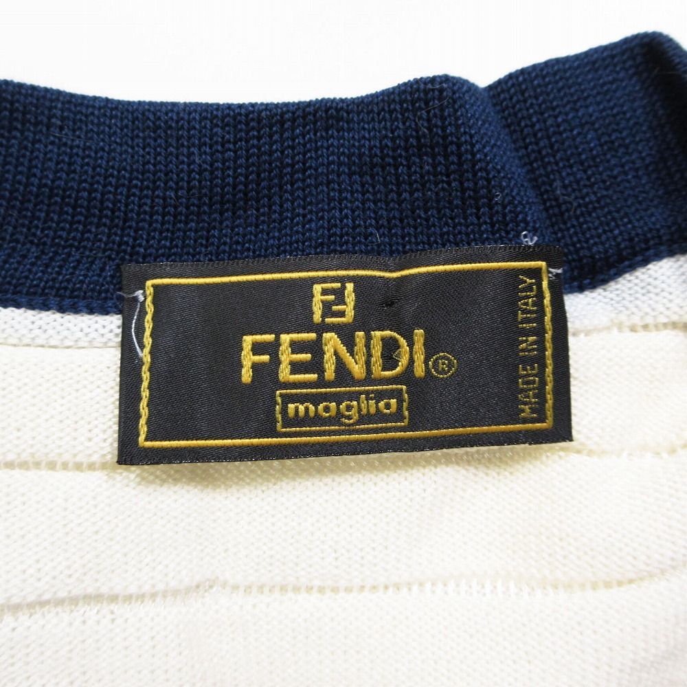 Vintage FENDI フェンディ 金ボタン ボーダー カーディガン ジャケット 配色 トリミング サイズ42 M ネイビー レディース 【中古】 Vintage FENDI フェンディ 金ボタン ボーダー カーディガン