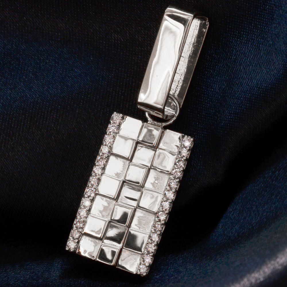 ペンダントトップ メンズ K18WG 18金 ホワイトゴールド ダイヤモンド プレート ペンダントヘッド ブロックチェック 市松模様 刻印入り 鑑別書付き