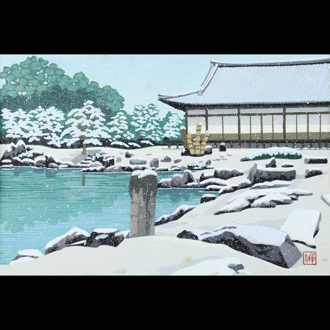 井堂雅夫 「二条城」 木版画 直筆サイン 唐物 人気 骨董 古美術 楾 P67-