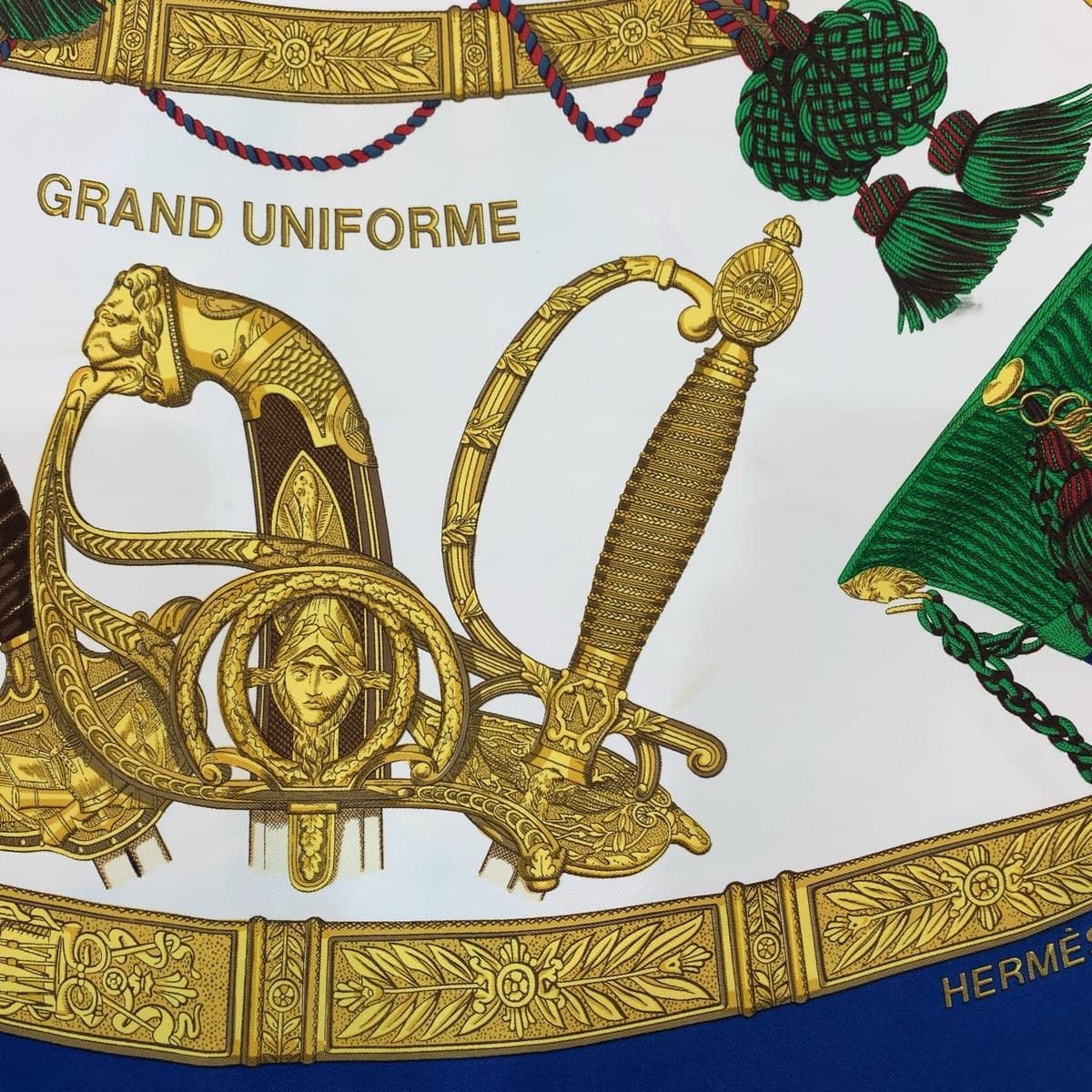 HERMES エルメス GRAND UNIFORME 壮大な制服 カレ 90 ブルー 青