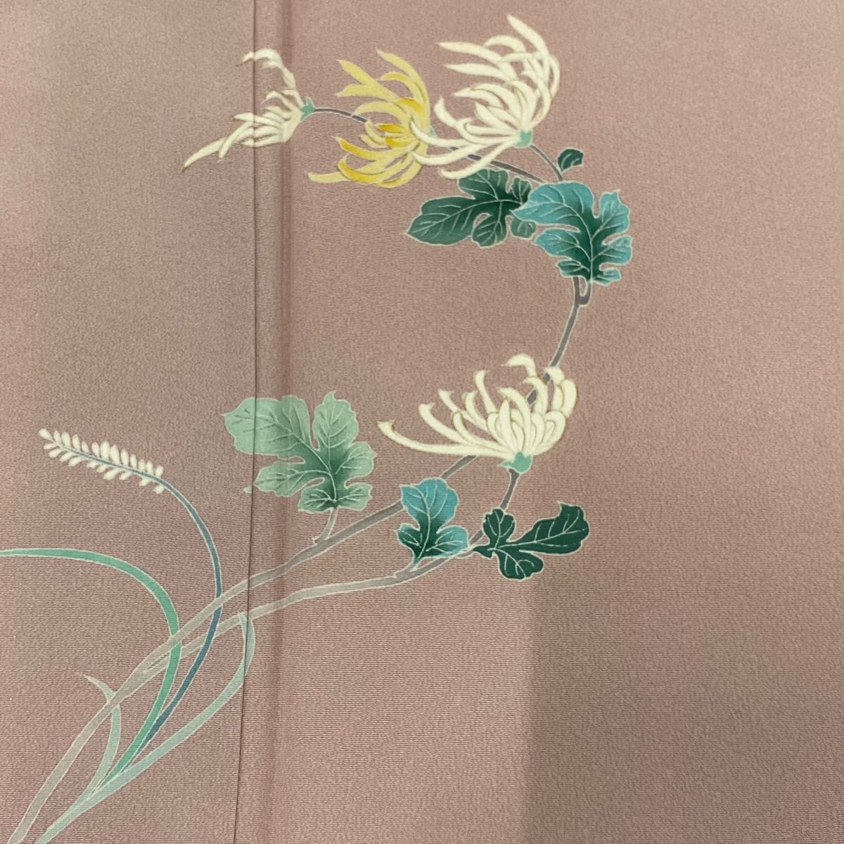 付下げ 身丈155cm 裄丈62cm S 単衣 菊 ピンクベージュ 正絹 秀品  