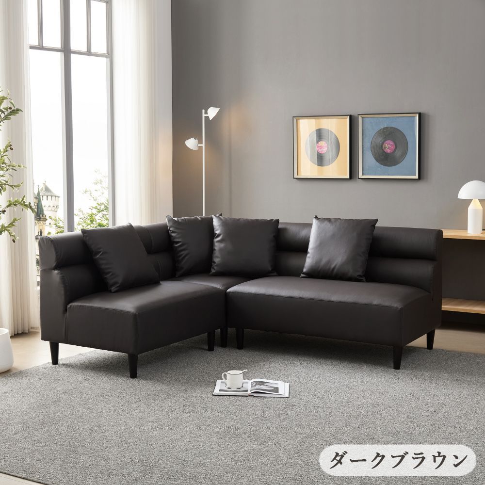 SHUNOVO 2人掛けソファ ダークブラウン 革 幅120cm キズあり