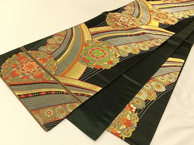 平和屋着物●六通柄袋帯　唐織　葡萄蔦の葉文　金糸　やまと誂製　正絹　逸品　DAAP1783ic 平和屋着物○六通柄袋帯 唐織 葡萄蔦の葉文 金糸 やまと