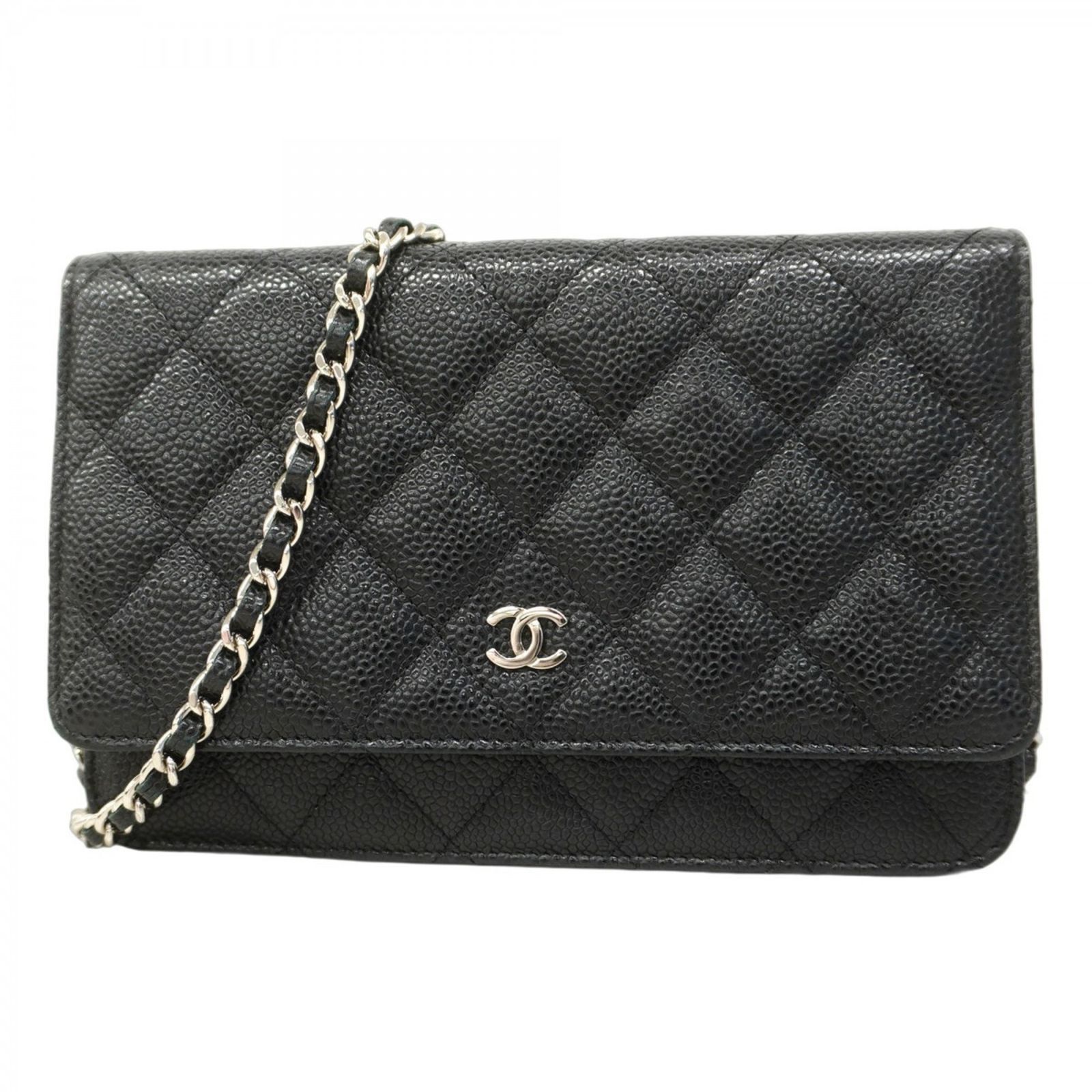 シャネル Chanel シャネル ショルダーウォレット マトラッセ チェーンショルダー キャビアスキン ブラック レディース