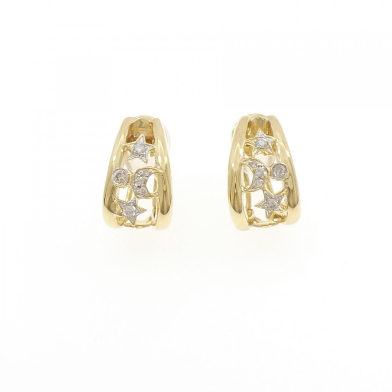 750YG|750WG スター×ムーン ダイヤモンド ピアス|イヤリング 0.20CT
