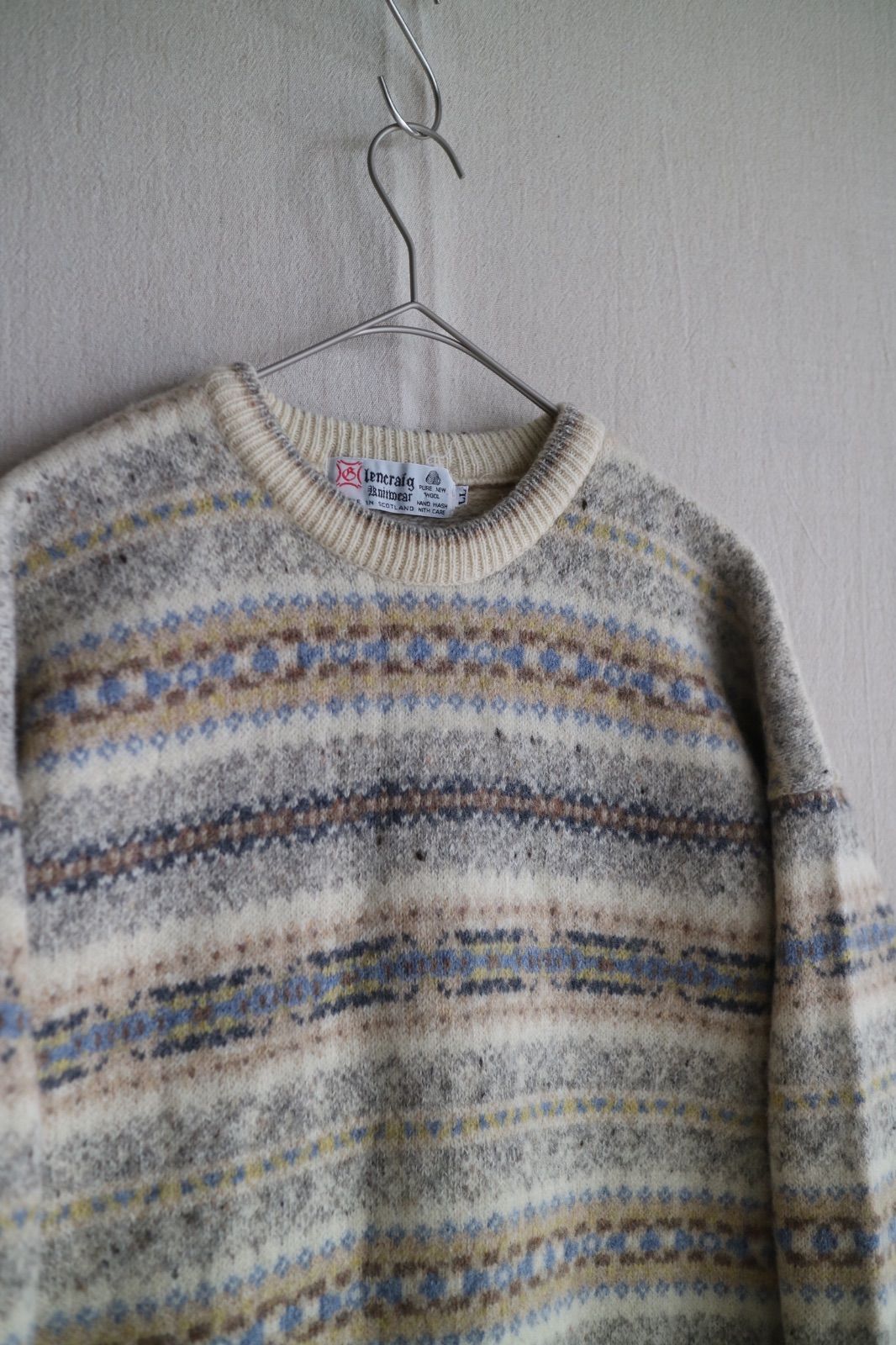 スコットランド製 Vintage ウール ニット セーター / 実寸S ベージュ 