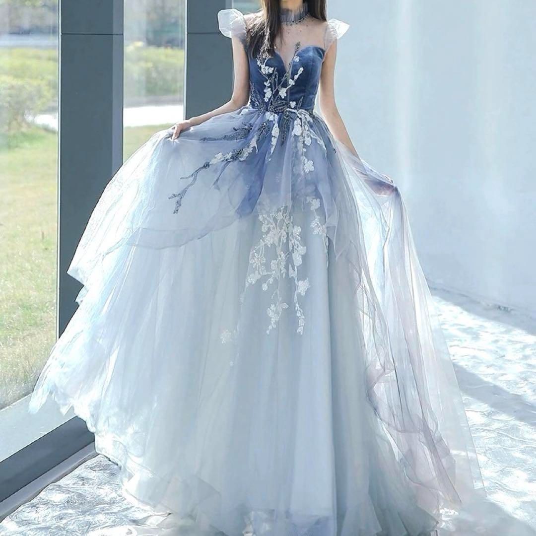 花柄が美しくゴージャスなロングイブニングドレス?.?