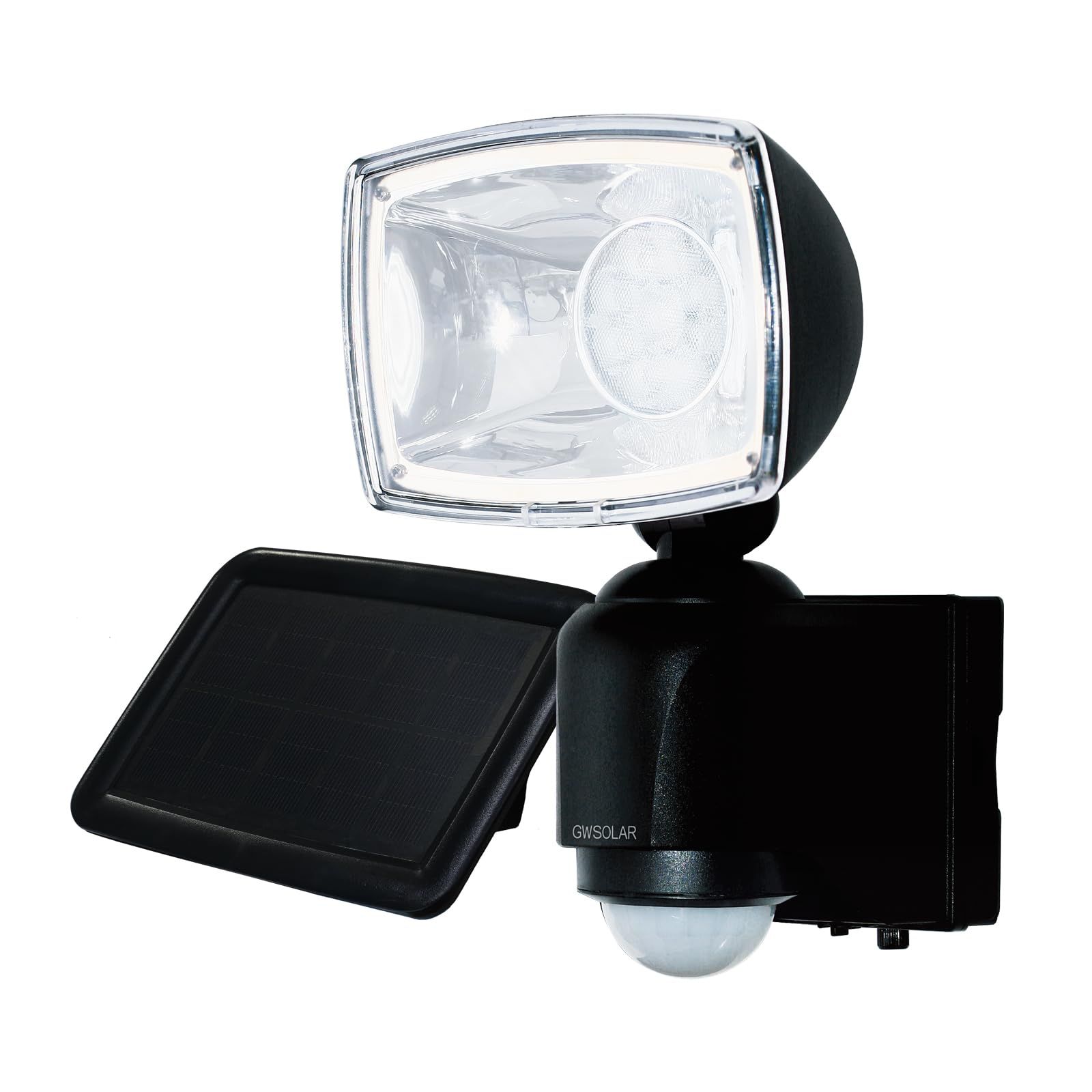 GWSOLAR 業務用 ソーラー センサーライト 驚異な明るさ1200ルーメン ホワイト色 高感度 赤外線 人感センサーライト 感知後 10秒 180秒点灯 20メートル先まで明るく照らせる 定電流回路で明るさ変わらず 1200lm 連続点灯 リモコン