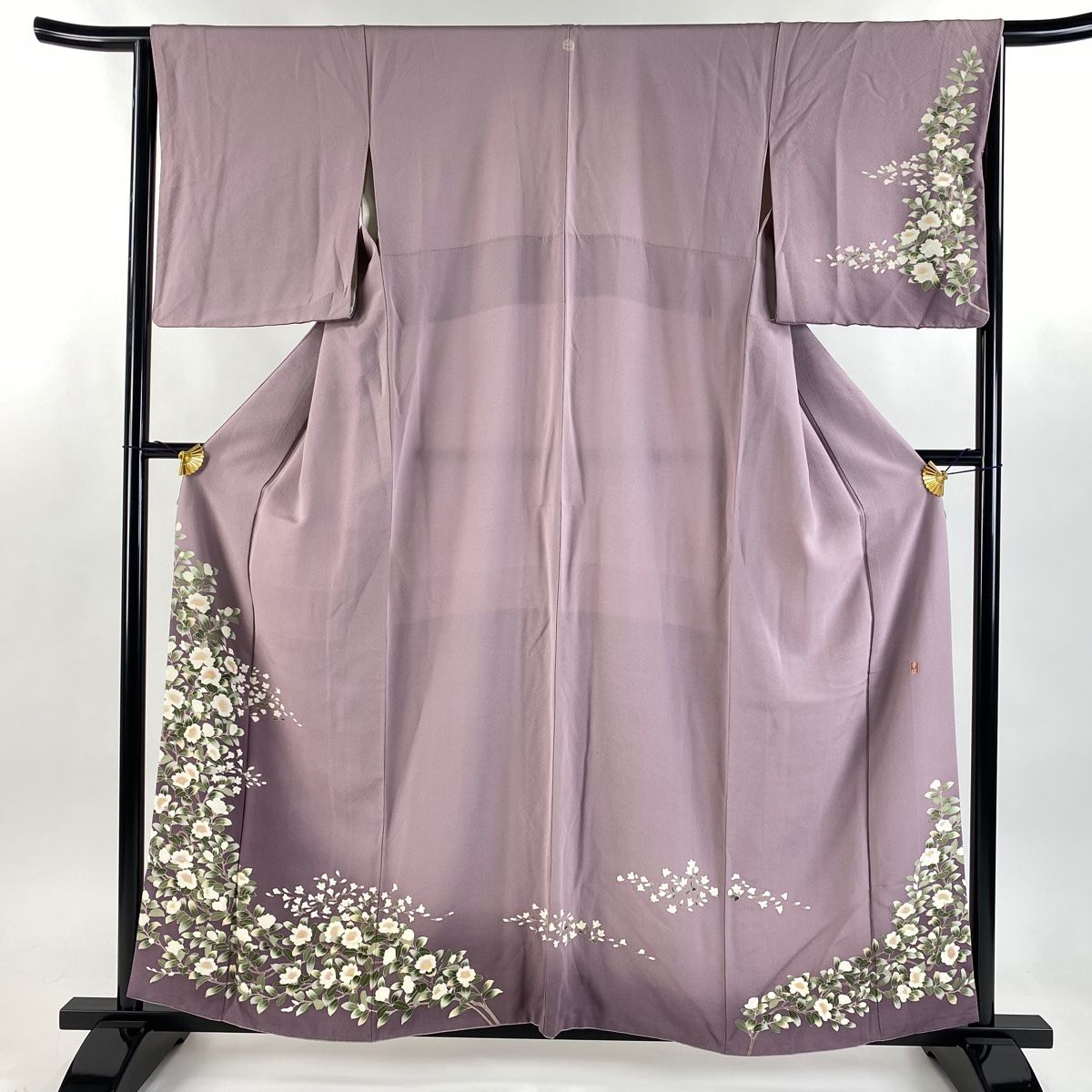 訪問着 身丈158.5cm 裄丈64cm M 袷 落款 枝花 ぼかし 薄紫 正絹 秀品 一つ紋