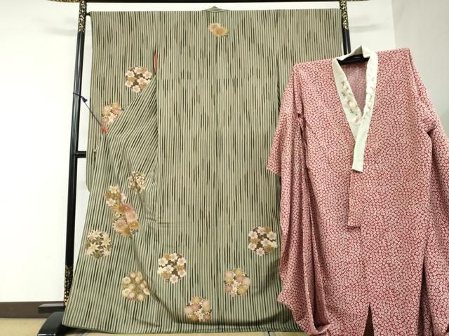 平和屋着物●豪華振袖 長襦袢 無双仕立て セット 草花丸文 半衿刺繍 洗える着物 DAAW5755ud