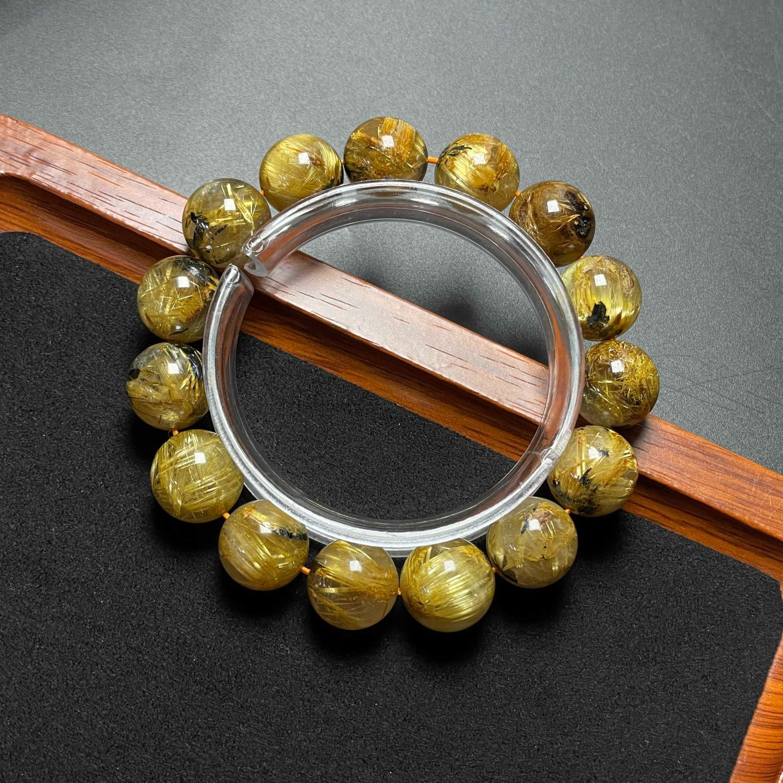 夢色 EU製 太陽花タイチンルチル 黄金針水晶 金運 開運 ゴールド ブレスレット パワーストーン プレゼント 13.8-14.7mm ZB9213