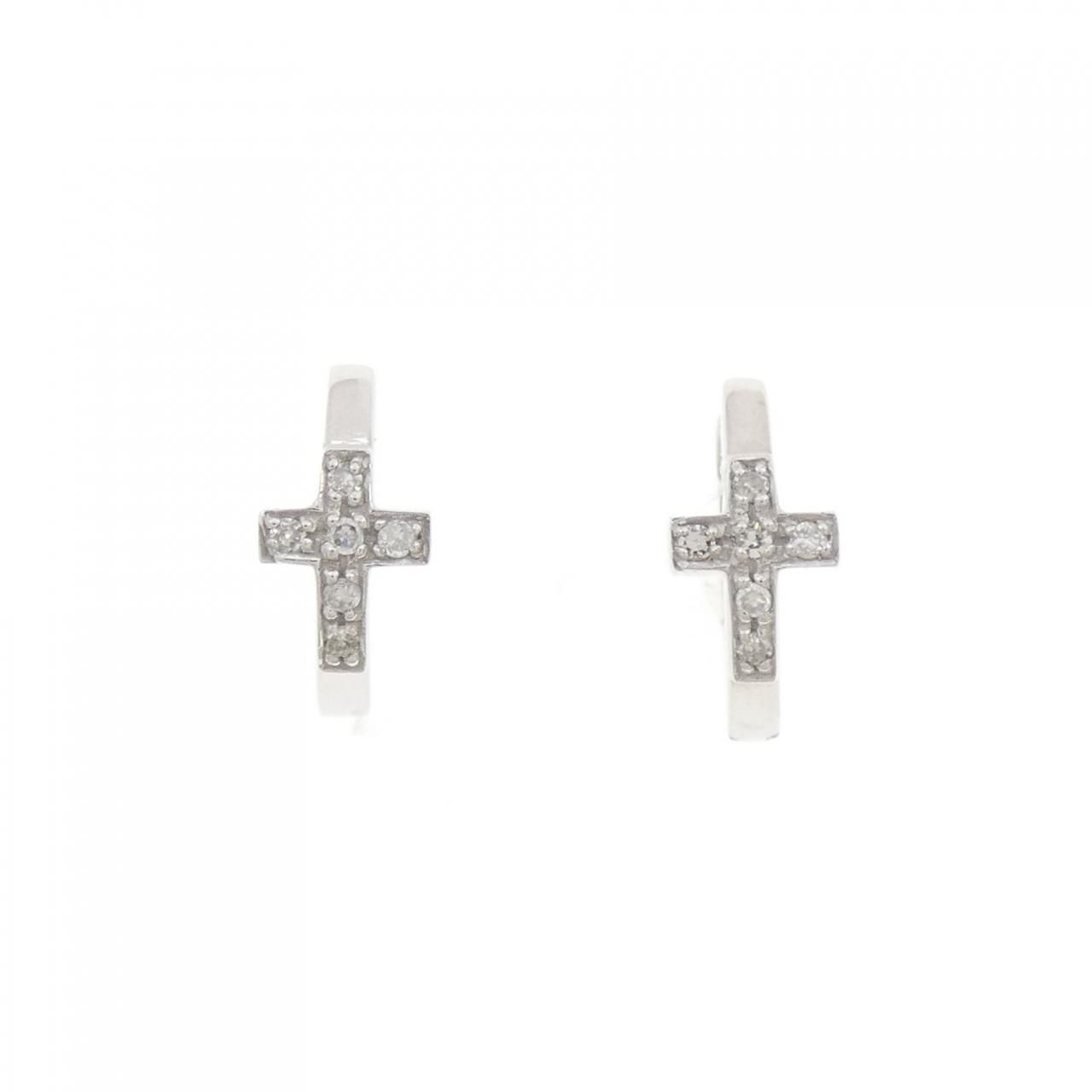 K14WG クロス ダイヤモンド ピアス 0.10CT