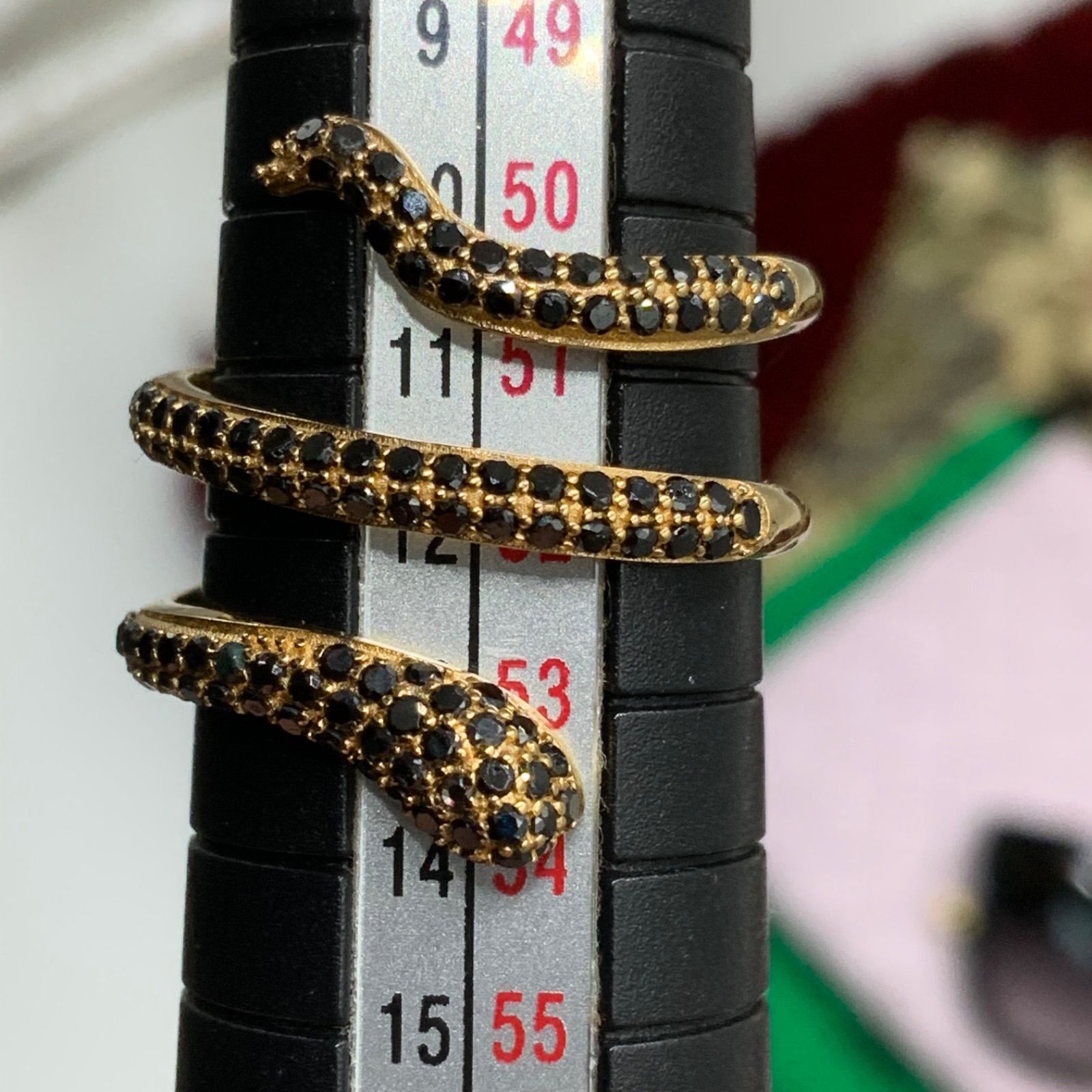 K18 スネークリング 蛇 指輪 ブラックダイヤ 3.3g 約11号 - メルカリ
