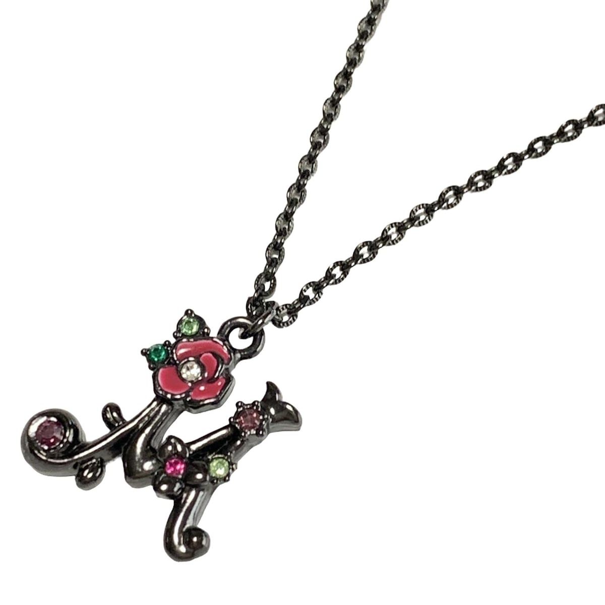 ANNA SUI アナスイ ネックレス - ダークグレー×ピンク×マルチ イニシャル M|フラワー 花