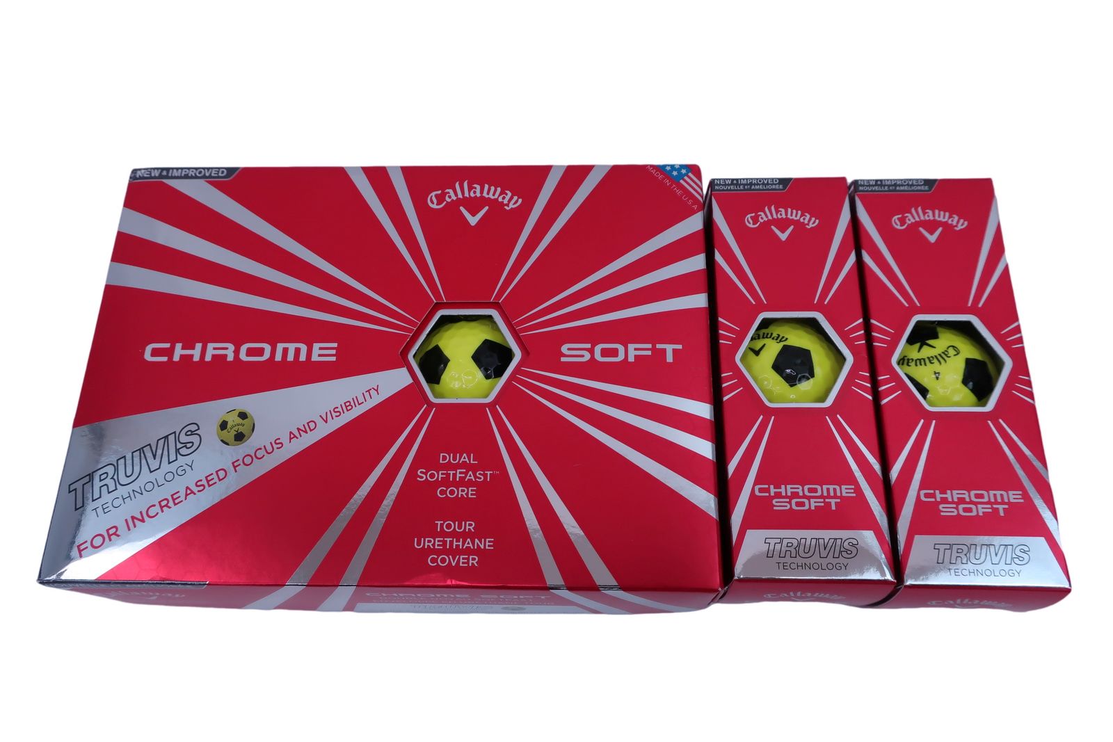 【新品】Callaway(キャロウェイ) ゴルフボール 黄サッカー柄 1ダース+2スリーブ CHROME SOFT ゴルフ用品 2405-0211 ゴルフボール