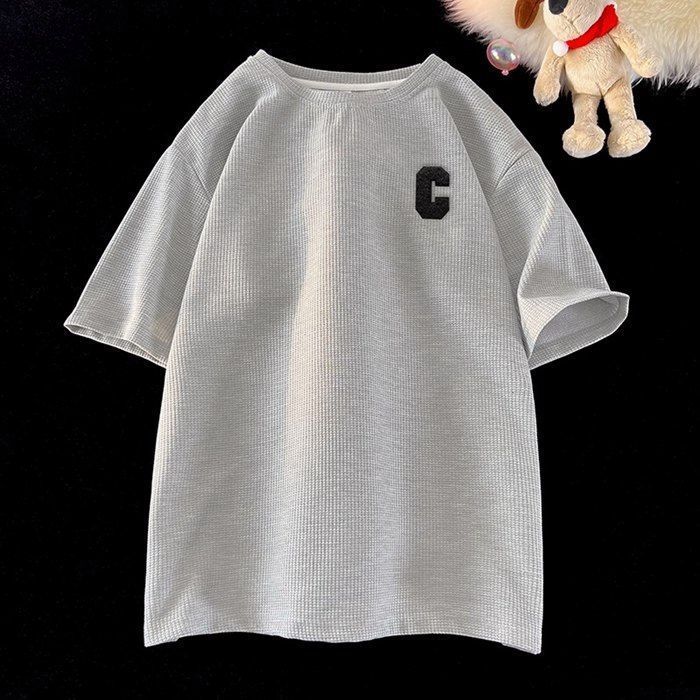 Tシャツ 半袖 メンズ ワッフル 刺繍入り 半袖Tシャツ トップス