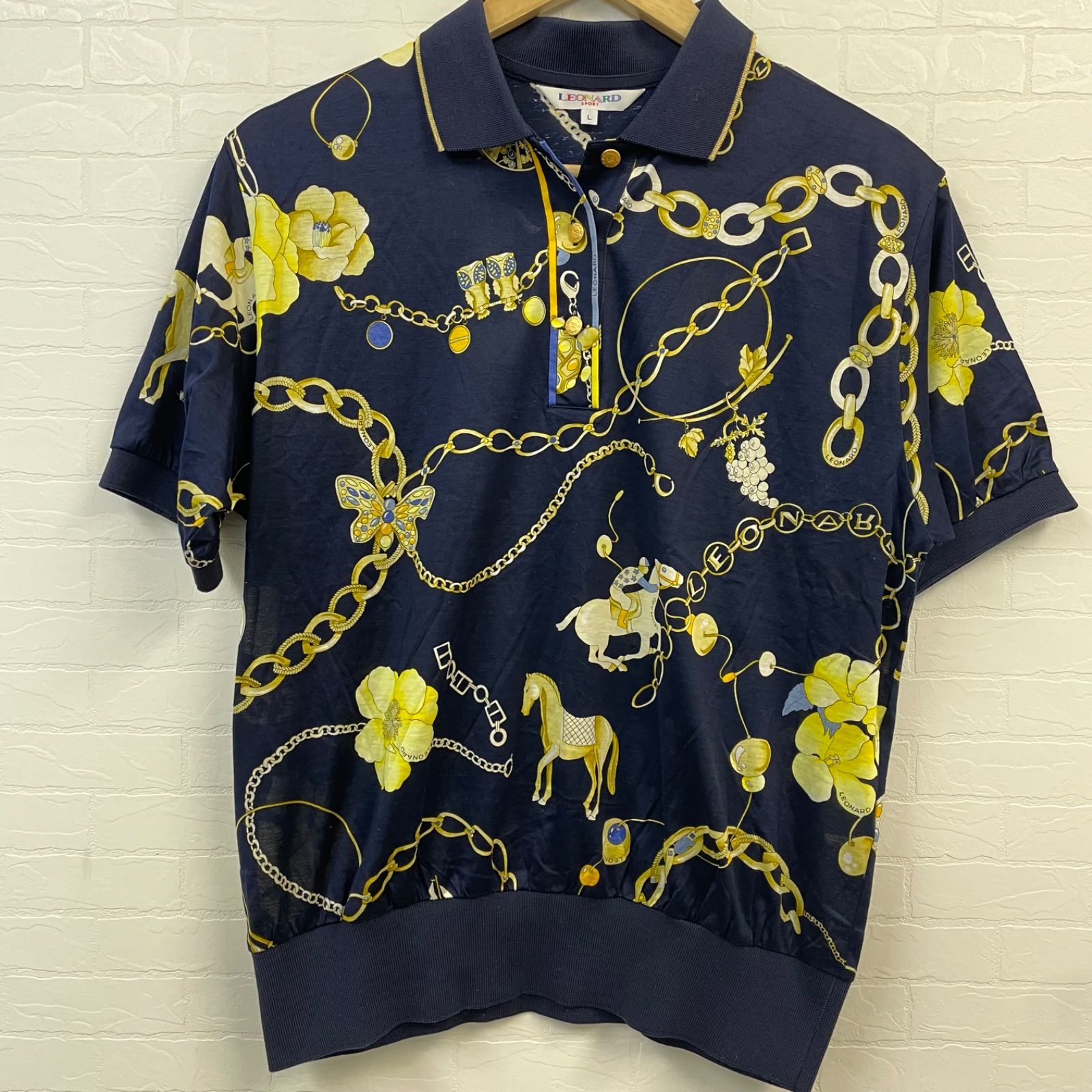 LEONARDSPORTの半袖ポロシャツ ✨美品✨LEONARD レオナール トップス 半袖ポロシャツ モノクロ