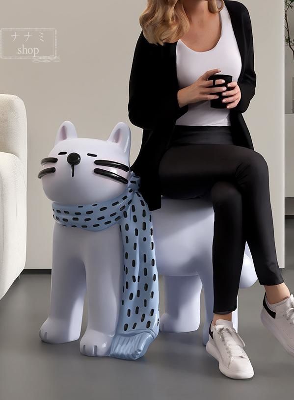 クリームスタイルの大きな猫のサイドテーブルフロアオーナメントホームアクセサリーポーチ装飾靴ベンチテレビキャビネットの隣の新築祝い