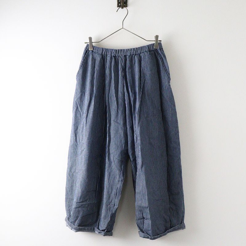2025MS 今季 マーブルシュッド marble SUD ヒッコリー 裾タックボリューム パンツ ネイビー ロング ワイド ストライプ 2400014522112