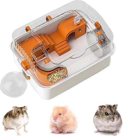 【在庫処分】ハムスター ケージ 透明 DIY可能 持ち運び モルモット ケージ プラスチック製 御洒落 小動物 ケージ 組立式 パイプ付き ハリネズミ ケージ 給水ボトルトンネルと回し車付き デグ