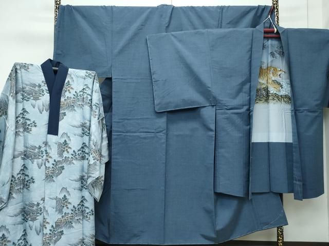 平和屋着物 上 男性 紬 アンサンブル 長襦袢セット キングサイズ 錆鼠色 やまと誂製 ♥ CZAA3303s5