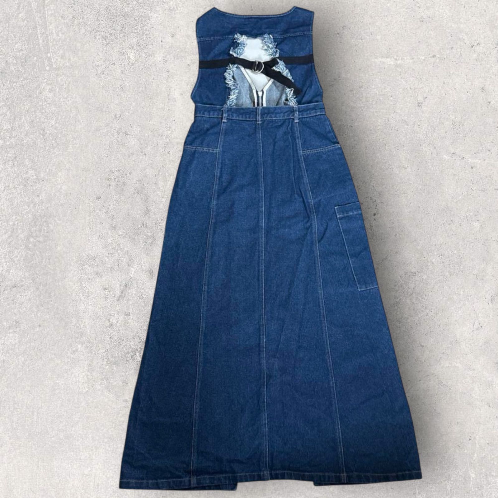 フロントジップデニムジャンパースカート ロングワンピース