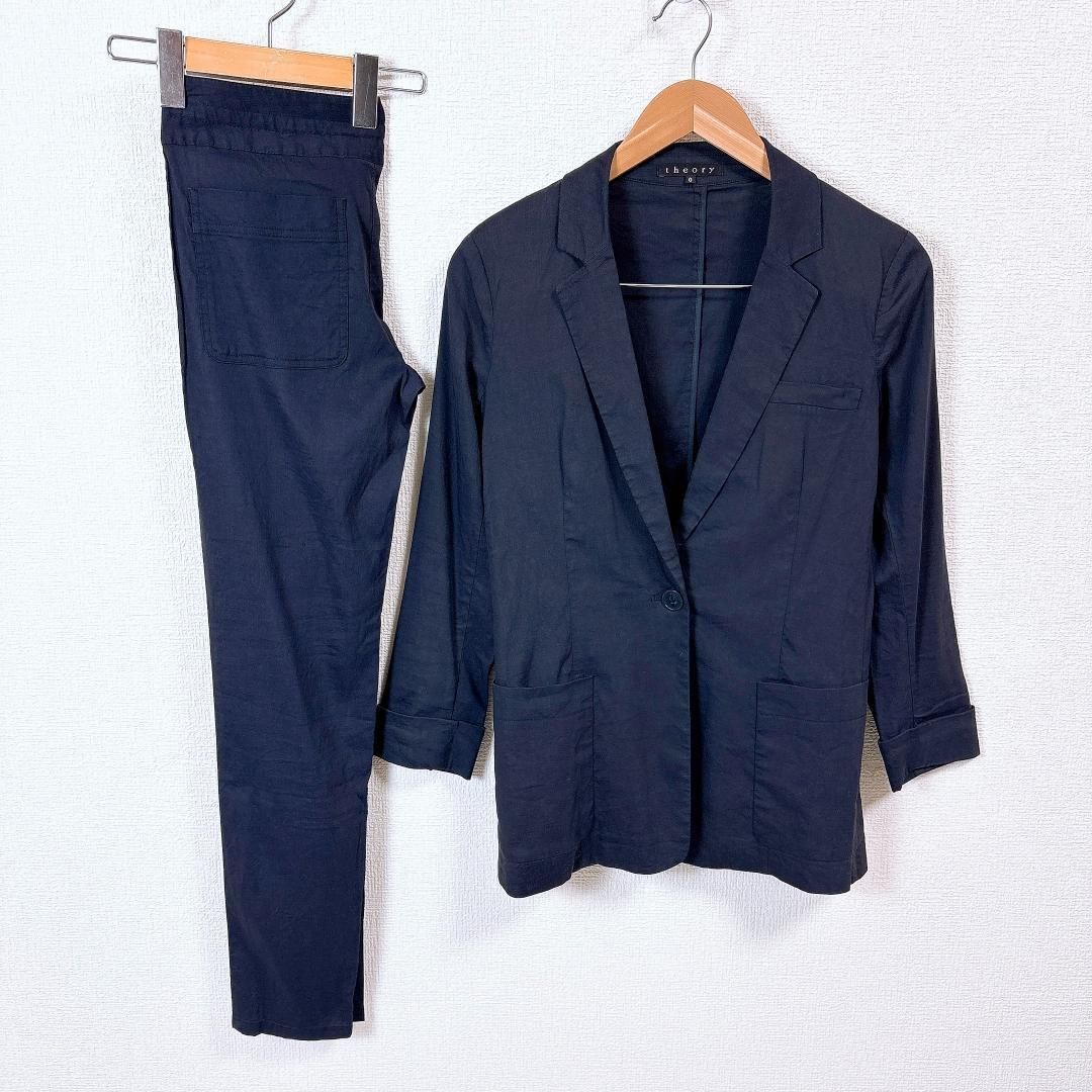 セオリー 麻混 パンツセットアップ スーツ カジュアル 0 ダークネイビー