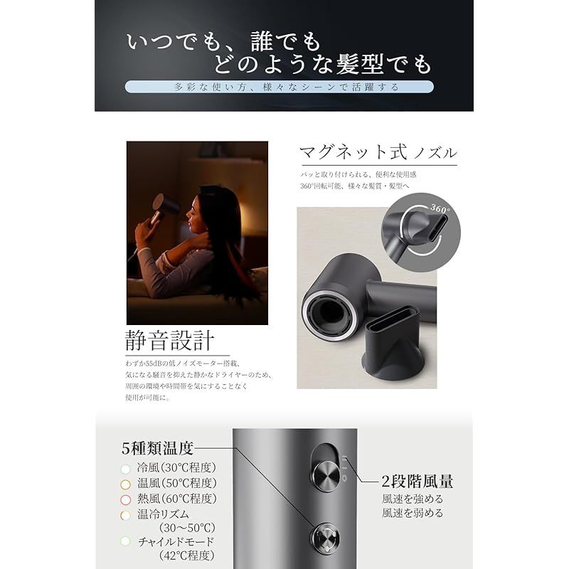 NISSYO 日本正規品・2024新型ドライヤー レビューNISSYO【日本正規品・2024新型ドライヤー】速乾 大風量