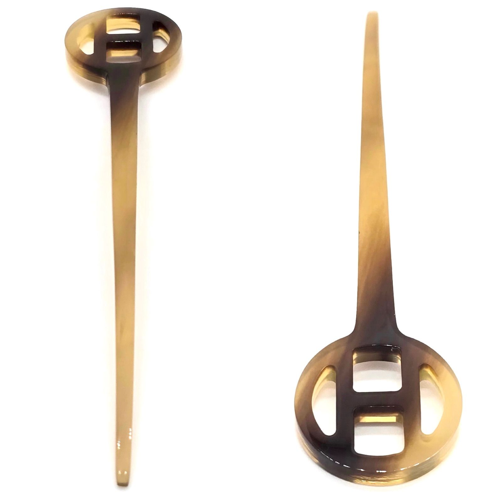 HERMES エルメス バッファローホーン かんざし 簪 ヘアピック ヘア ブラウン系 箱