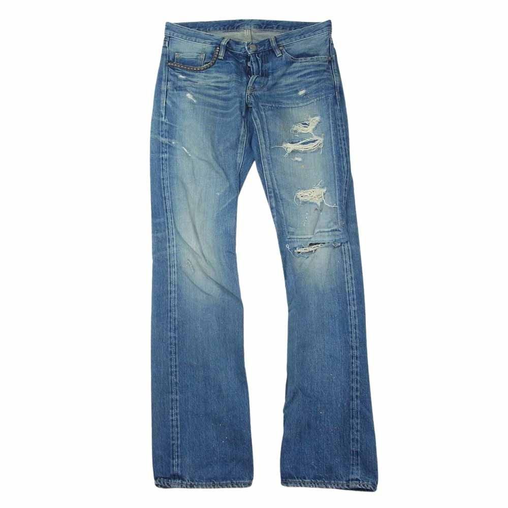 HYSTERIC GLAMOUR ヒステリックグラマー 0231AP02 PF加工 クラッシュ ペイント スタッズ  ボタンフライ デニム パンツ インディゴブルー系 30【中古】 HYSTERIC GLAMOUR ヒステリックグラマー 0231AP02 PF加工 クラッシュ