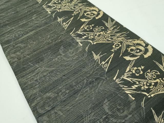 平和屋本店□極上 手染屋 吉兵衛 両面 全通柄袋帯 紬地 ふくら雀 笹竹  