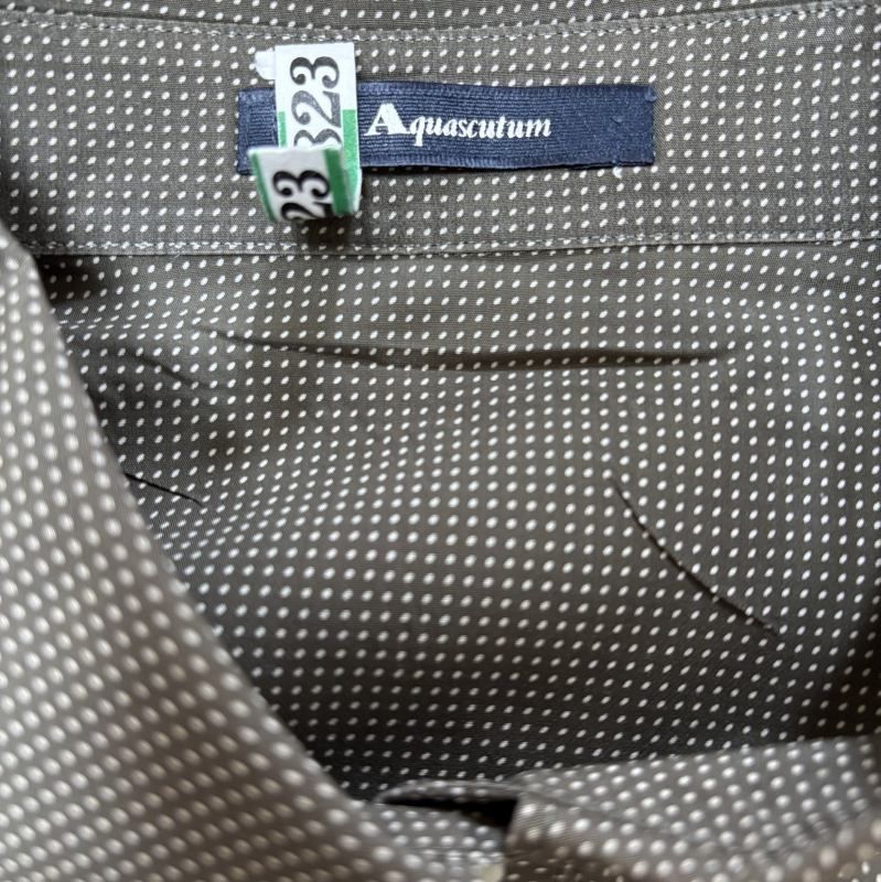 Aquascutum　アクアスキュータム 　レディース　ボタンダウンシャツシャツ　長袖　11号　L　ブラウン　ドット　水玉 Aquascutum アクアスキュータム レディース ボタンダウンシャツ