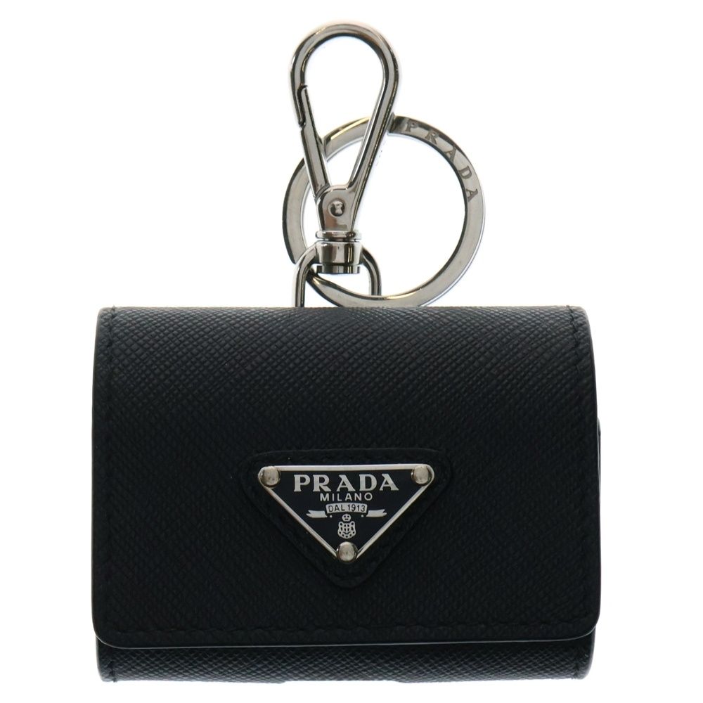 PRADA プラダ AirPods Case サフィアーノ 三角ロゴ プレート エアポッズケース ブラック 2TT133 2AHF