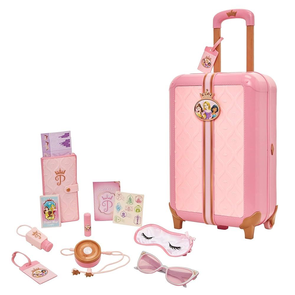 Style Collectionのディズニープリンセス旅行スーツケースプレイセット 女の子用 荷物 17個入り 旅行パスポート付き 対象年齢3歳以上