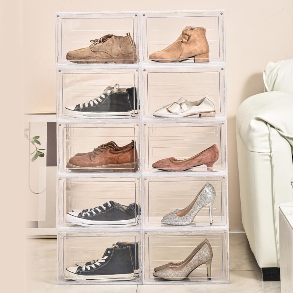 新品 【2025新透明シューズボックス 磁石開閉扉 UVカット 積み重ね可能