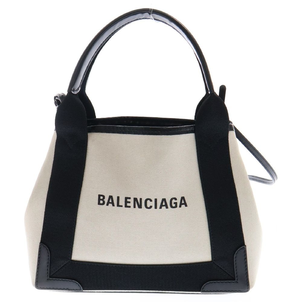 BALENCIAGA バレンシアガ Navy Cabas XS ネイビーカバスXS キャンバスハンドバッグ ホワイト 390346