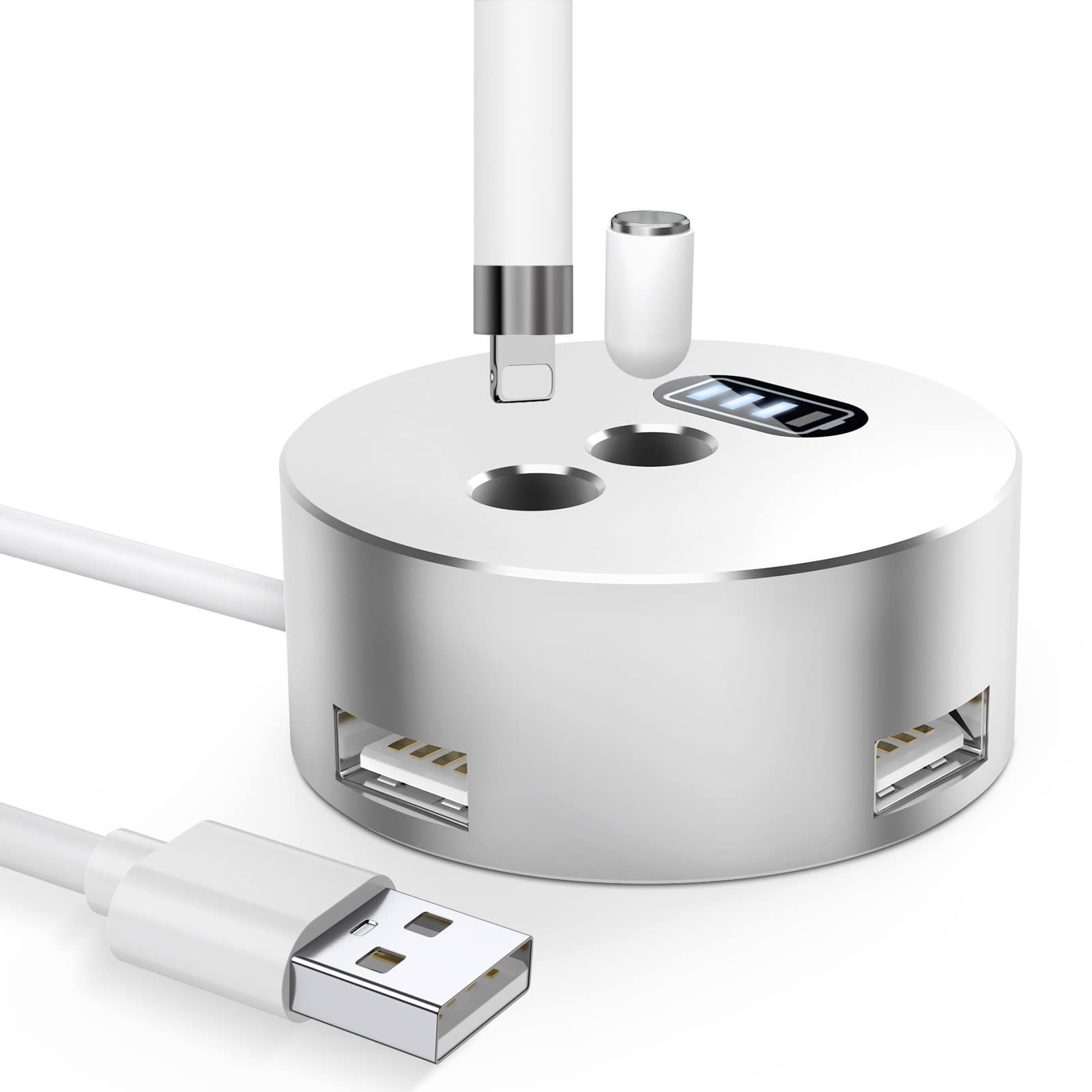 アップルペンシル第1世代 充電 チャージャー 充電 3つUSB端子付き 充電電量表示ディスプレイ ス 充電器 挿すだけ充電 マホとipad同時に充電可能 スタンド 紛失防止 アルミニウム合金製 Pencil 