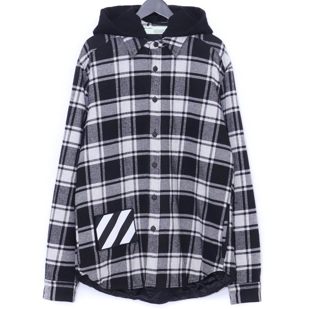 OFF-WHITE Padded Hoodie Shirt Mサイズ ホワイト ブラック OMGA061E18A27001