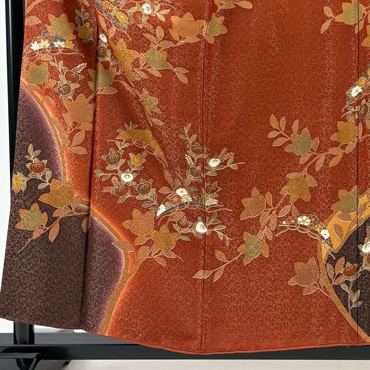 訪問着 身丈154.5cm 裄丈65cm M 袷 橘 笠 金通し 金彩 赤茶 正絹 秀品
