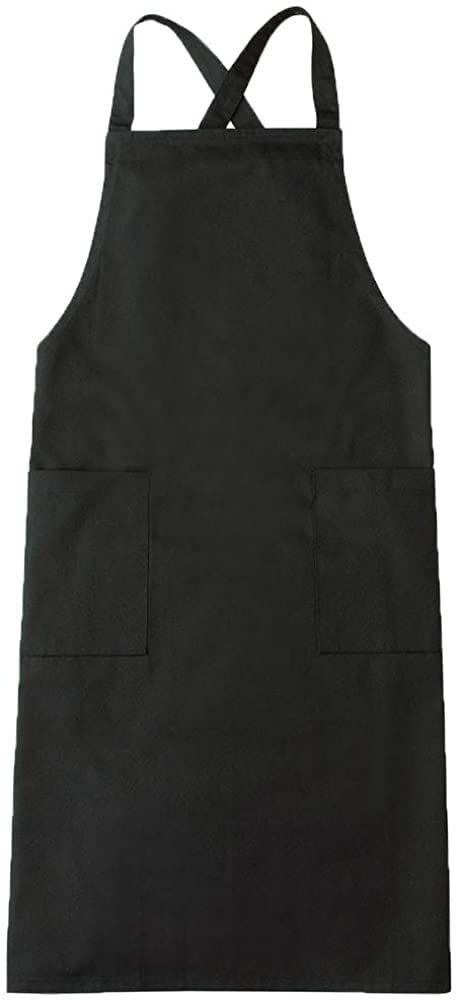 UniformBank エプロン 胸当て バッククロス シンプル 無地 撥水ノンアイロン シワになりにくい 男女共用 ブラック 5枚セット