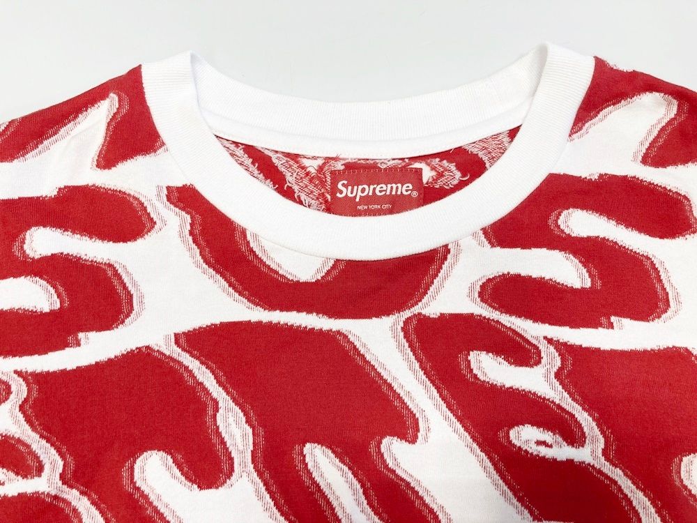 シュプリーム SUPREME Stacked Intarsia S/S Top 23SS スタックインターシャ 半袖 ロゴ 赤 Tシャツ 総柄 レッド  Lサイズ 101MT-1783