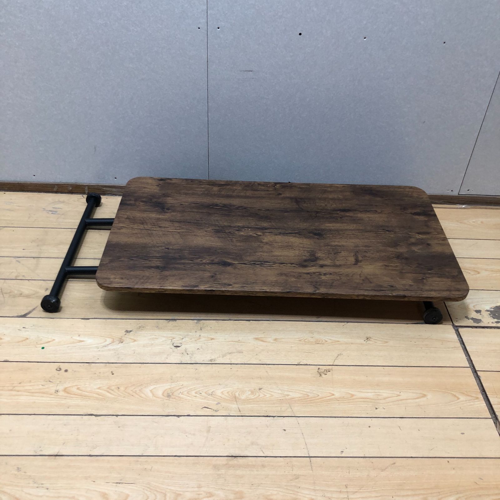 送料無料】ガス昇降式 折りたたみテーブル 高さ調整 木目調 幅100×奥行