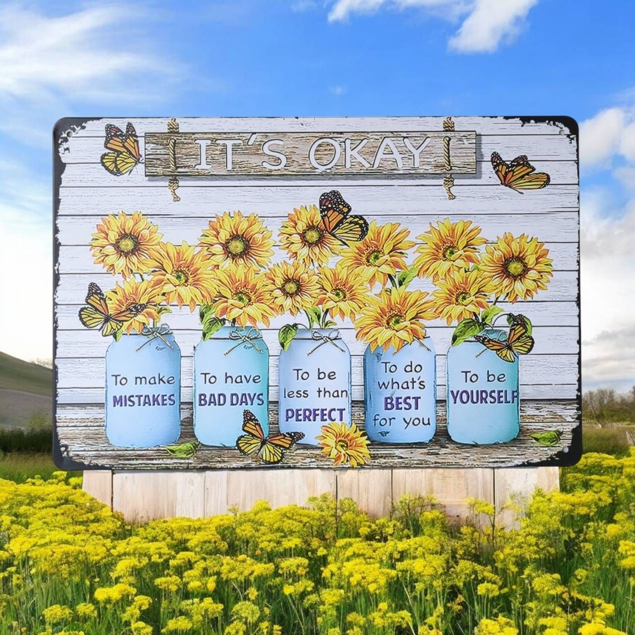 ブリキヒマワリフラワーベース鳥春夏レトロアメリカンテイスト